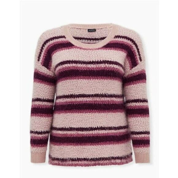 Torrid Womens Size 00 Medium Multi Stripe Sweater Drop Shoulder Fuzzy Pullover - Picture 1 of 7